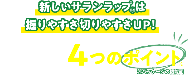 新しいサランラップ®は握りやすさ切りやすさUP！サランラップ®リニューアルの4つのポイント ※パッケージの機能面